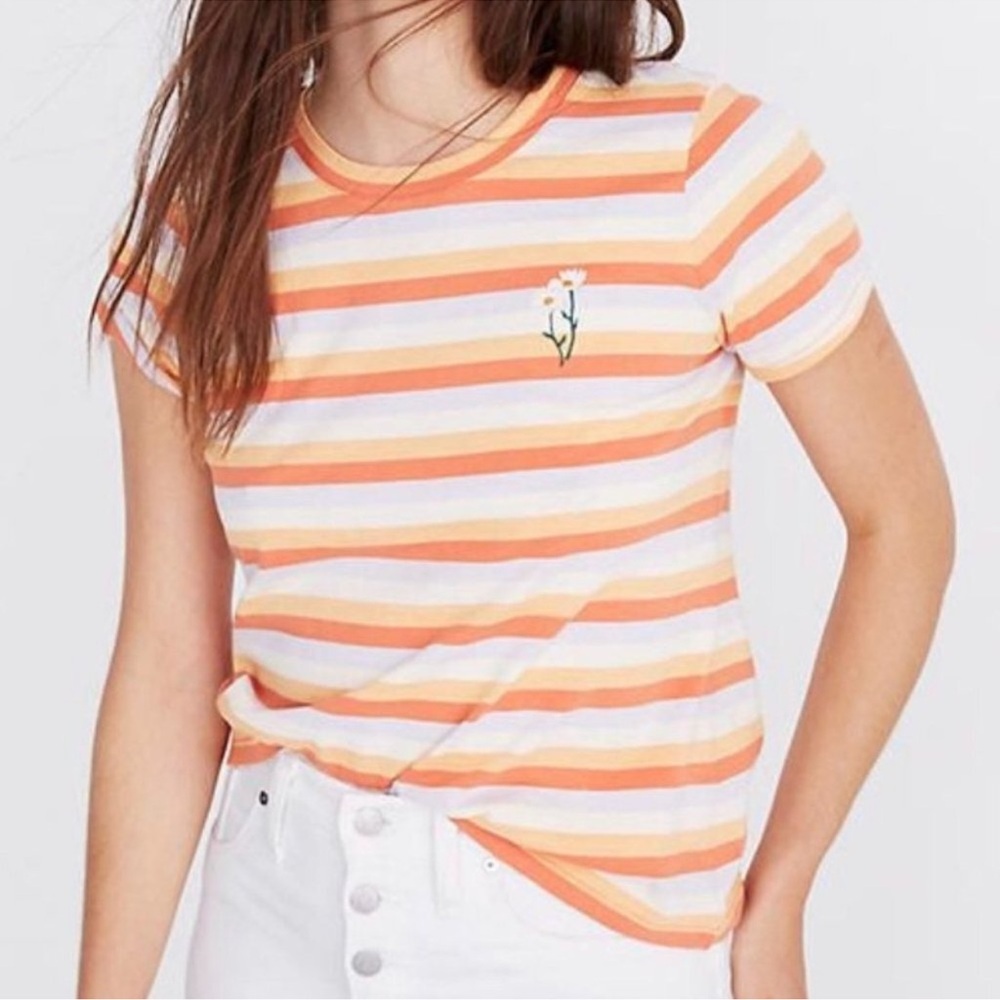 Madewell Striped Short Sleeve Tee - Orange, White, Lavender
